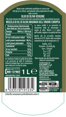 Oliwa z oliwek Vergine DANTE Acidita Massima Di 0,5% 1L