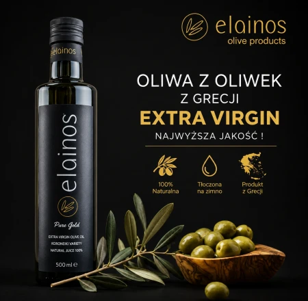 Oliwa z Oliwek Grecka Extra Virgin Elainos Pure Gold butelka 500 ml